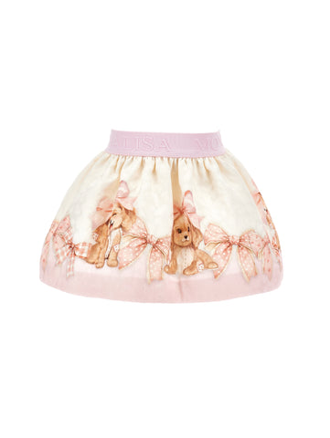 Monnalisa Girls Cream Puppy Bow Skirt