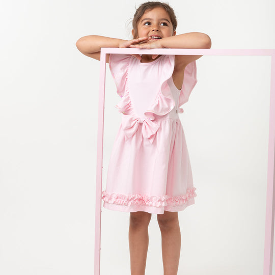 Girls Pink Ruffle Bow Dress