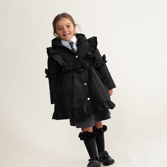 Girls Black Frill Coat