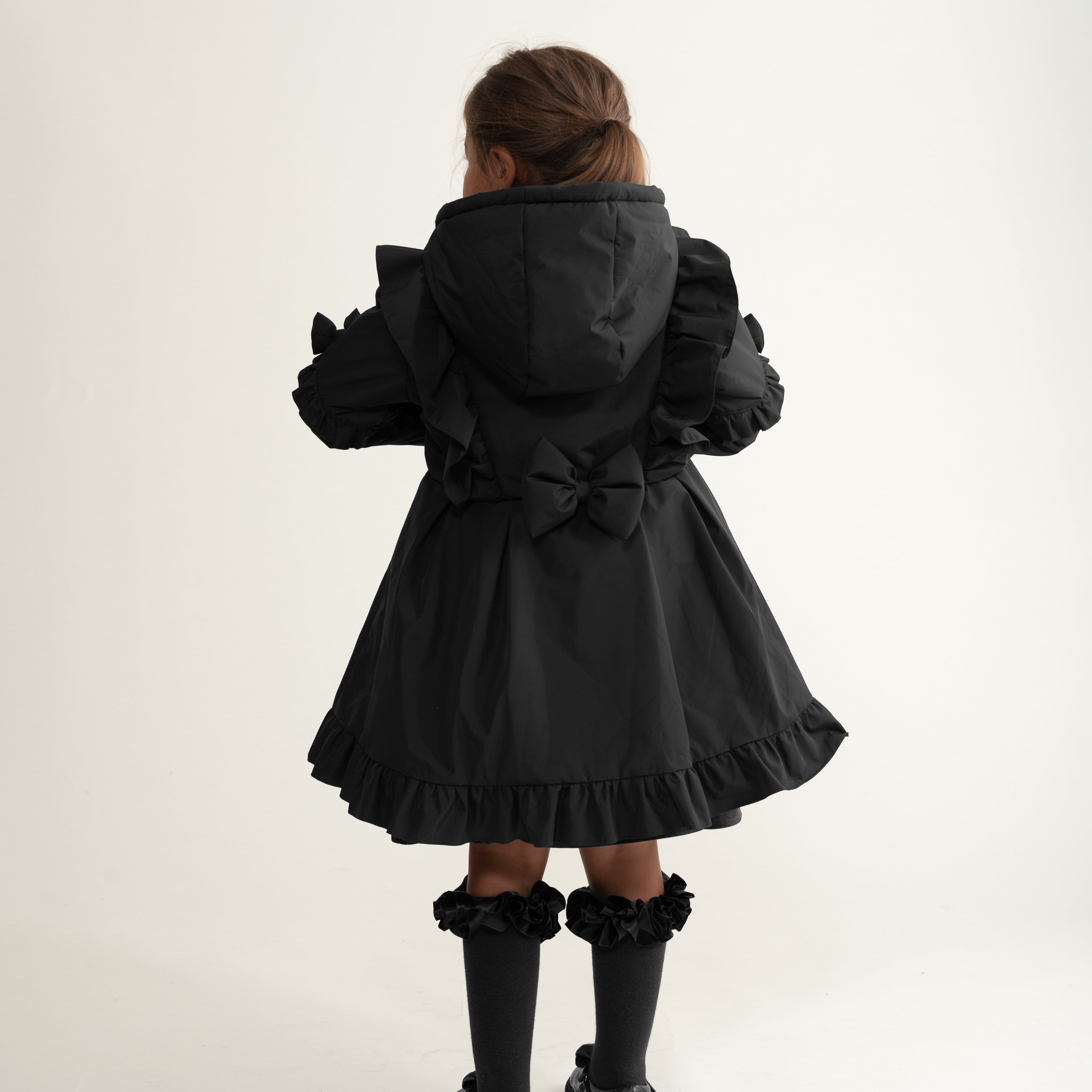 Caramelo Kids Girls Black Frill Coat