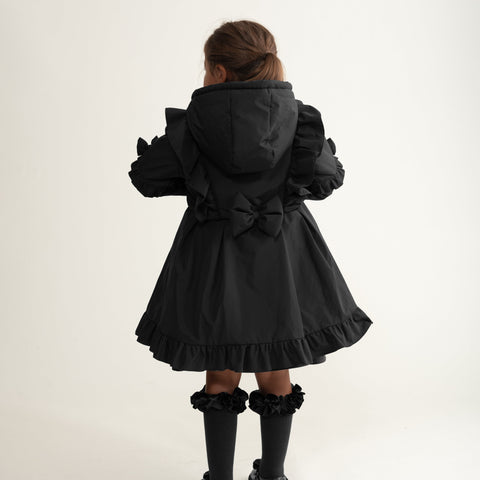Caramelo Kids Girls Black Frill Coat
