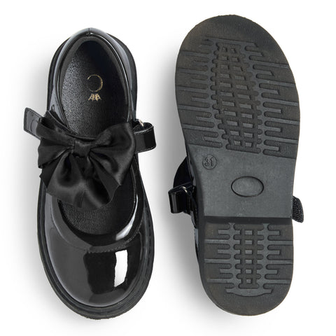 Caramelo Kids Girls Black Bow School Shoes