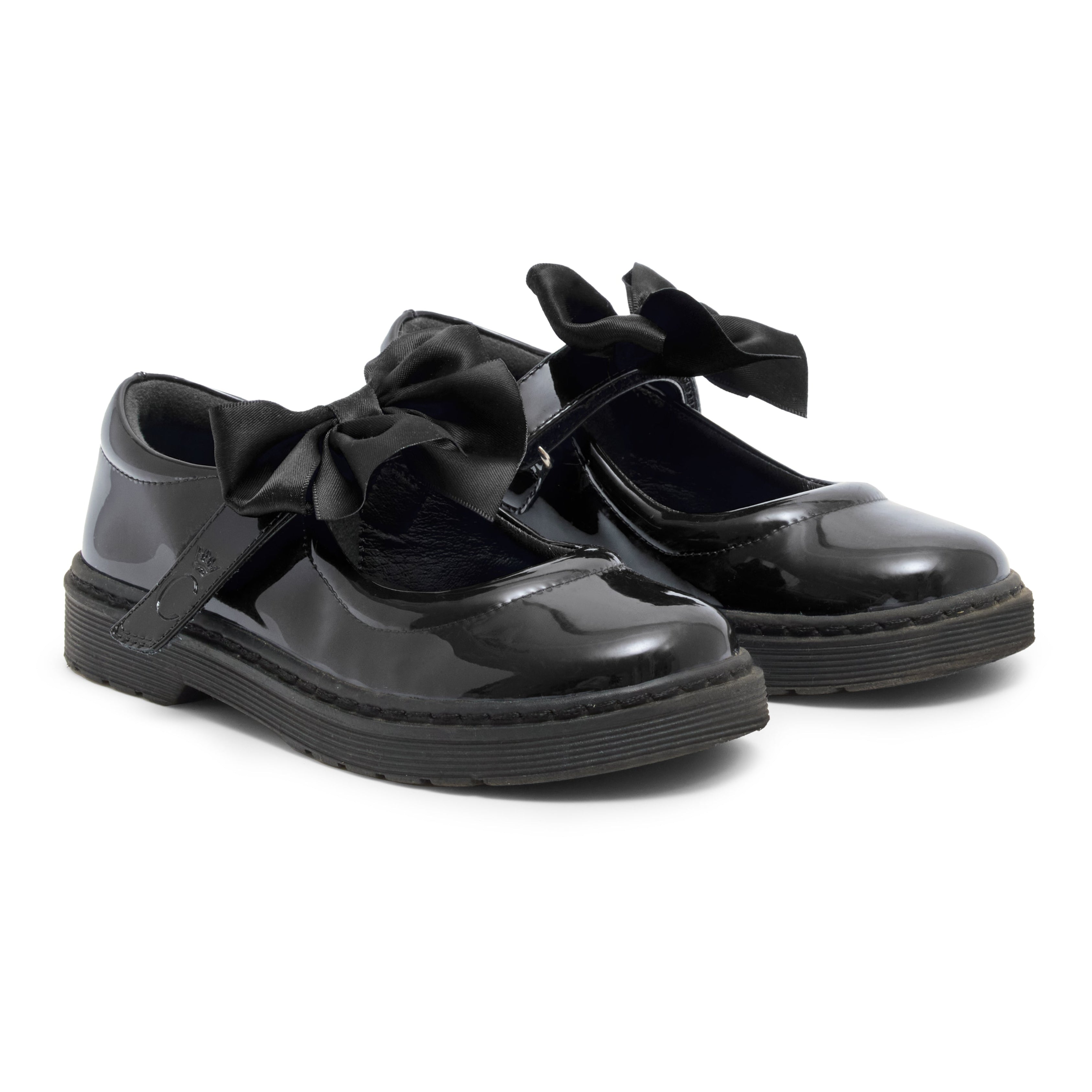 Caramelo Kids Girls Black Bow School Shoes