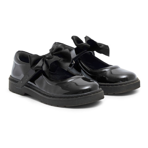 Caramelo Kids Girls Black Bow School Shoes