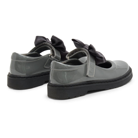Caramelo Kids Girls Grey Bow School Shoes