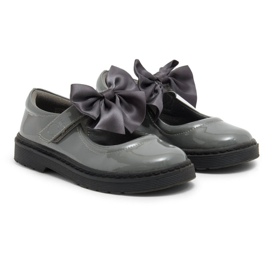 Girls Grey Bow School Shoes