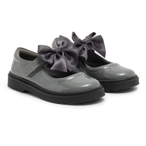 Caramelo Kids Girls Grey Bow School Shoes