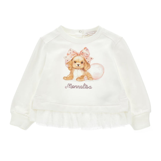 Girls Cream Tulle Sweater