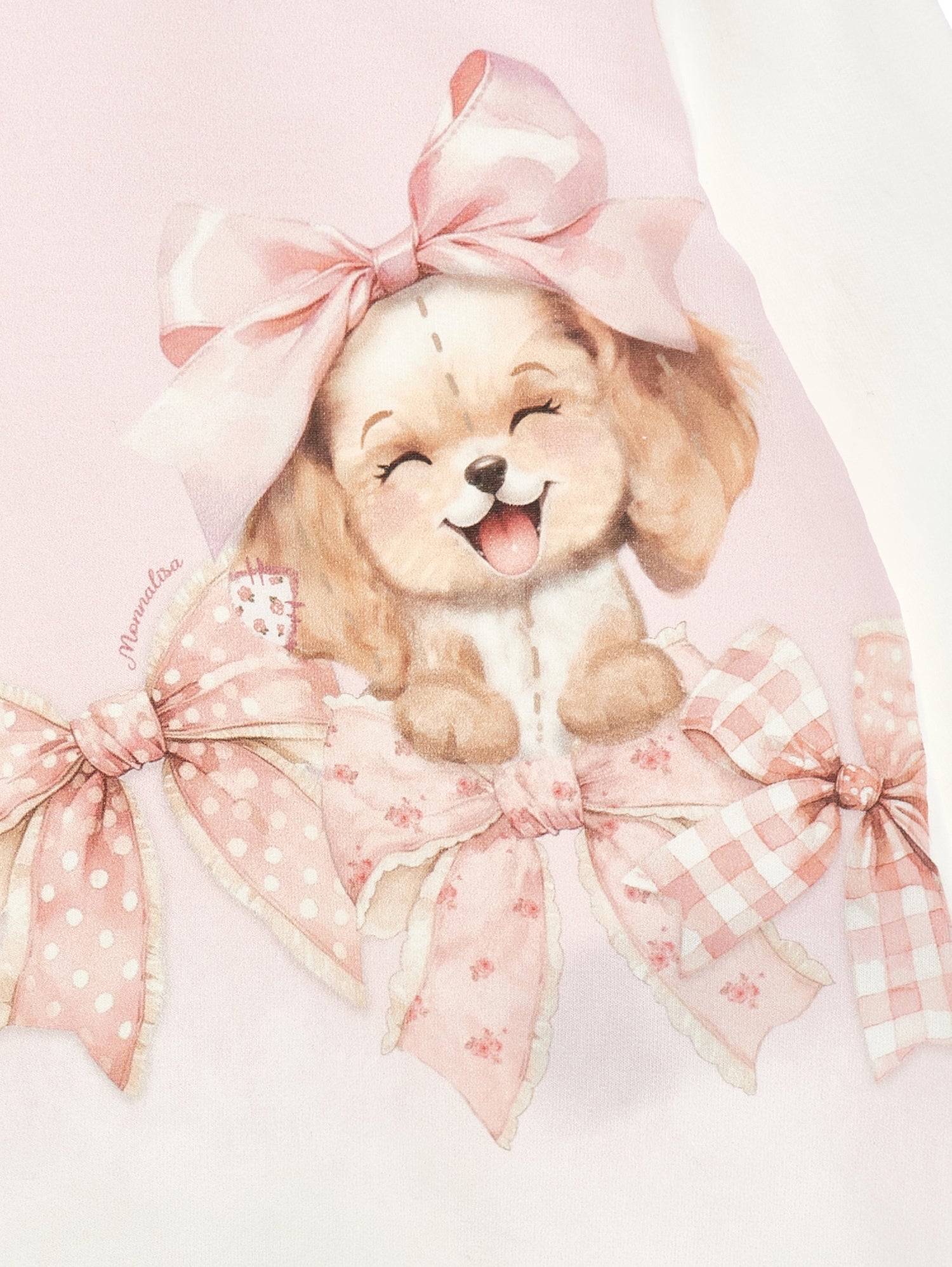 Monnalisa Girls Cream Puppy Bow Dress