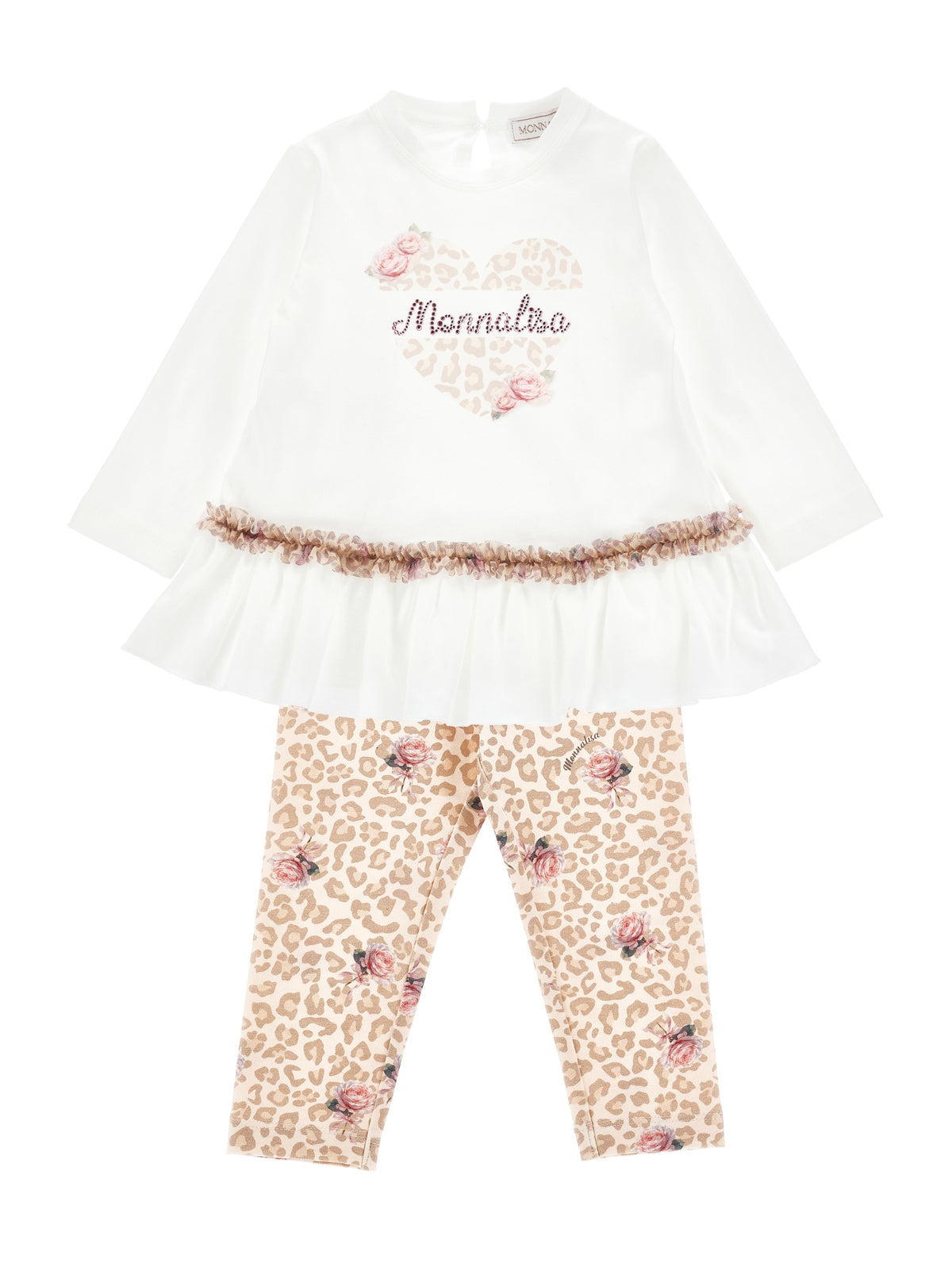 Monnalisa Girls Cream Leopard Print Legging Set
