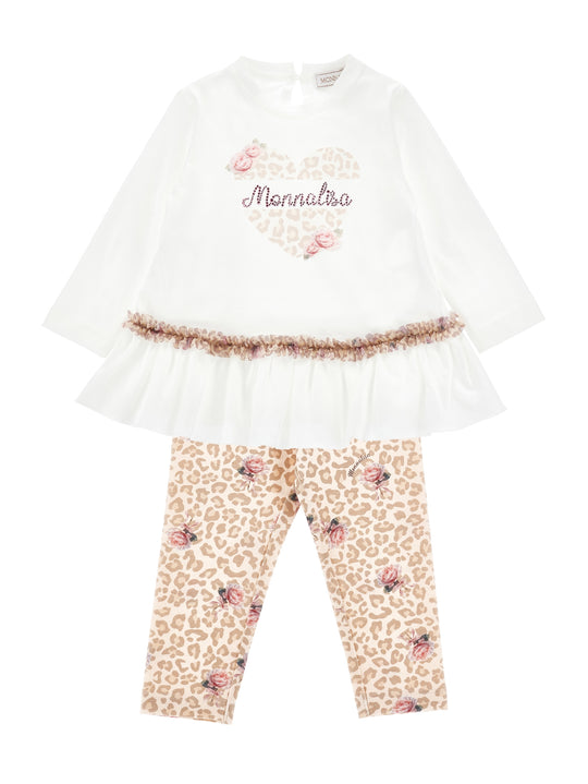 Girls Cream Leopard Print Legging Set