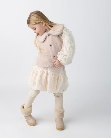 Girls Soft Powder White Blossom Kubwa Skirt Set