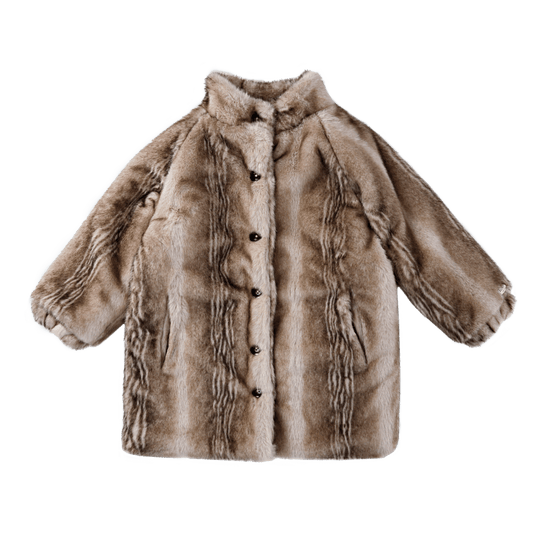Girls Soft Taupe Striped Teddy Mila Jacket