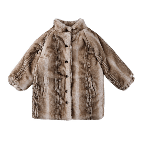 Donsje Girls Soft Taupe Striped Teddy Mila Jacket