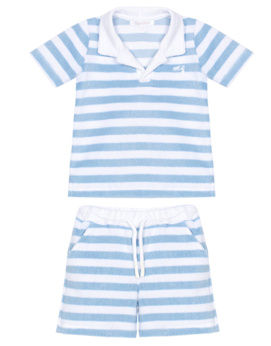 Boys Blue Stripe Towelling Short Set