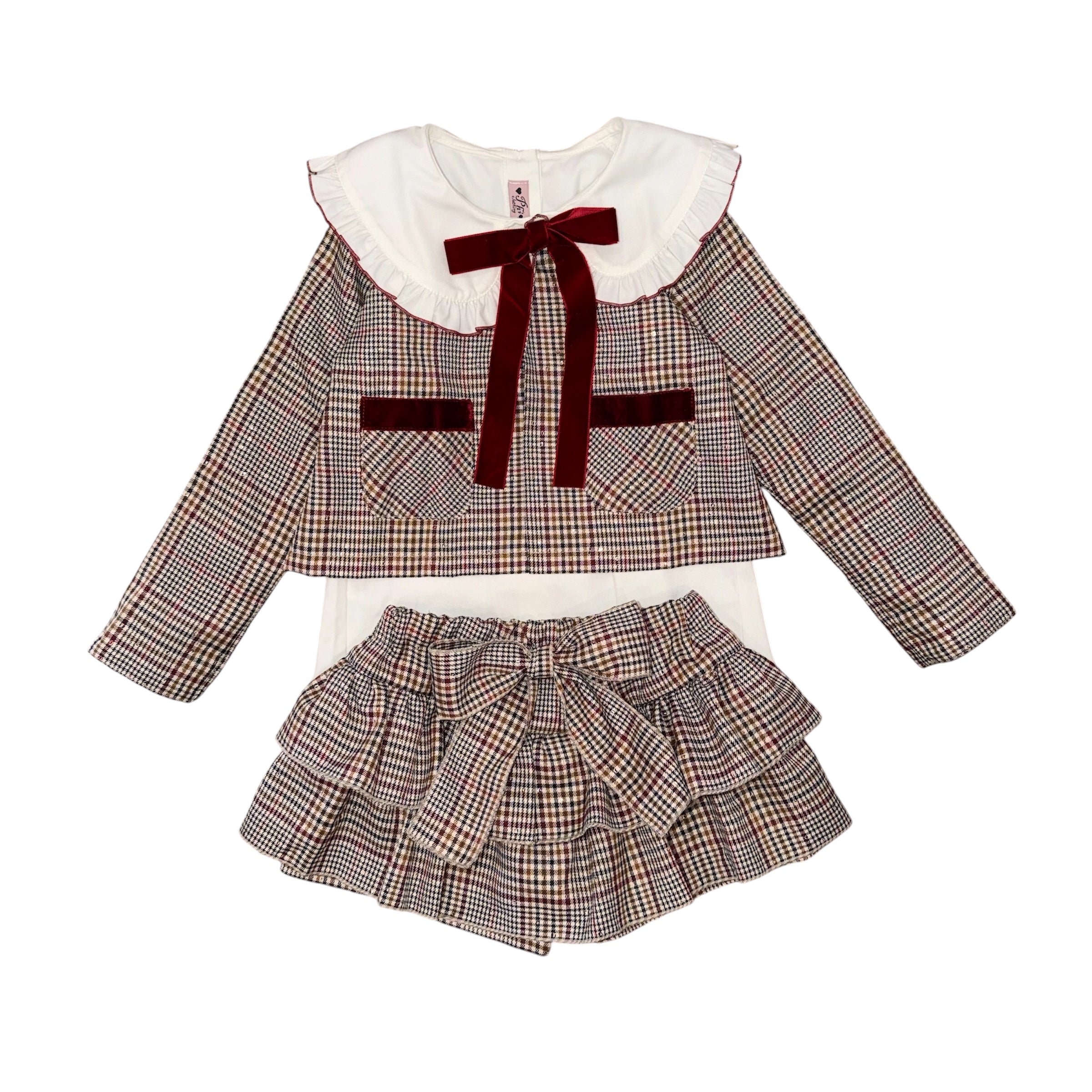 Phi Clothing Girls Brown Checked Skort Set