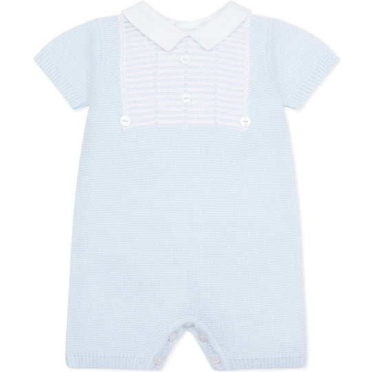 Baby Boys Blue Knitted Collard Romper