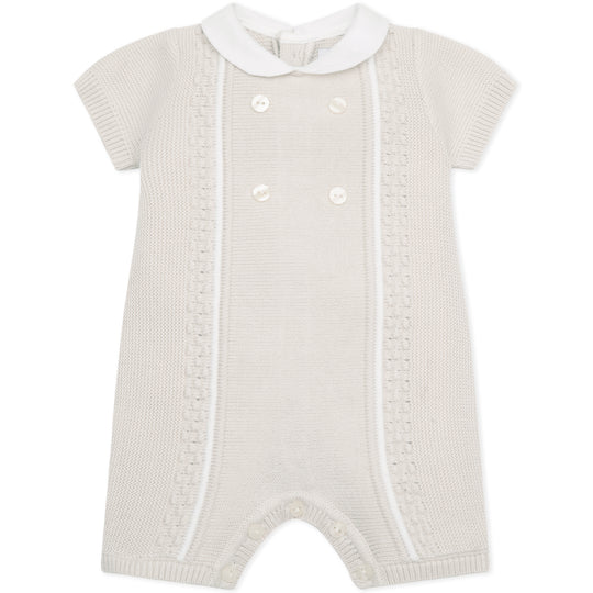 Baby Boys Beige Knitted Collard Romper