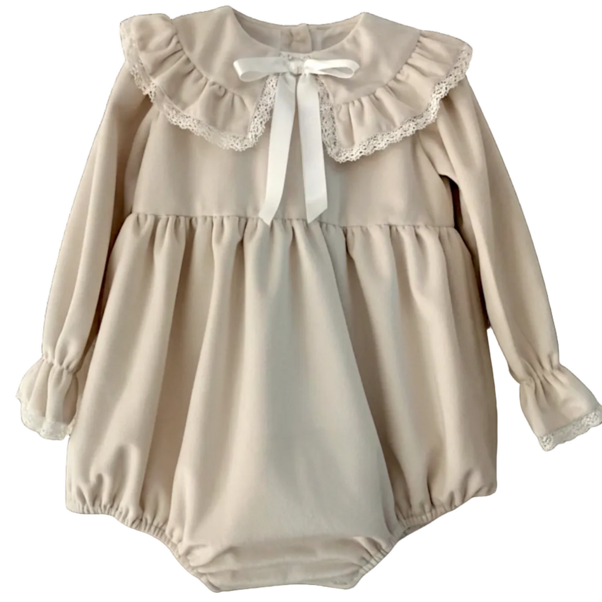 Be Chic Baby Girls Beige Frill Collar Romper