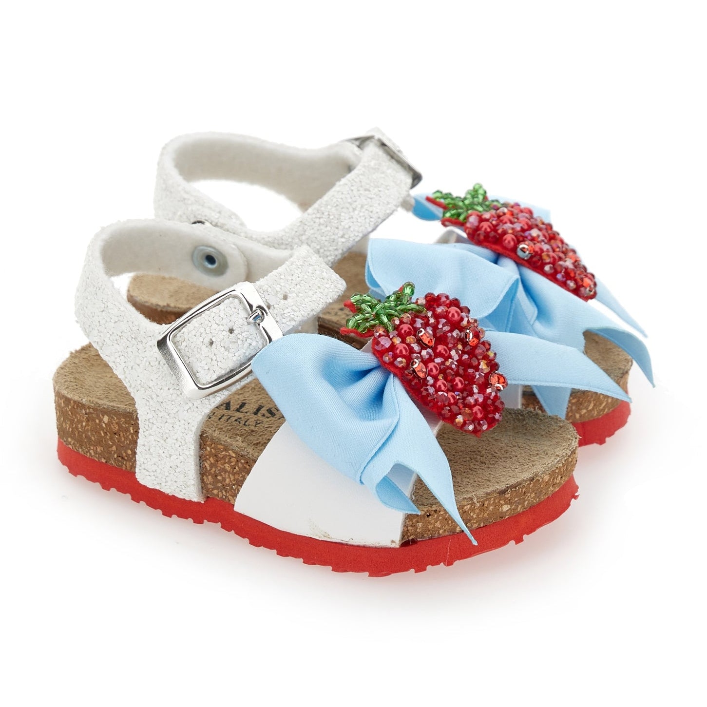 Monnalisa Girls White And Red Strawberry Sandals