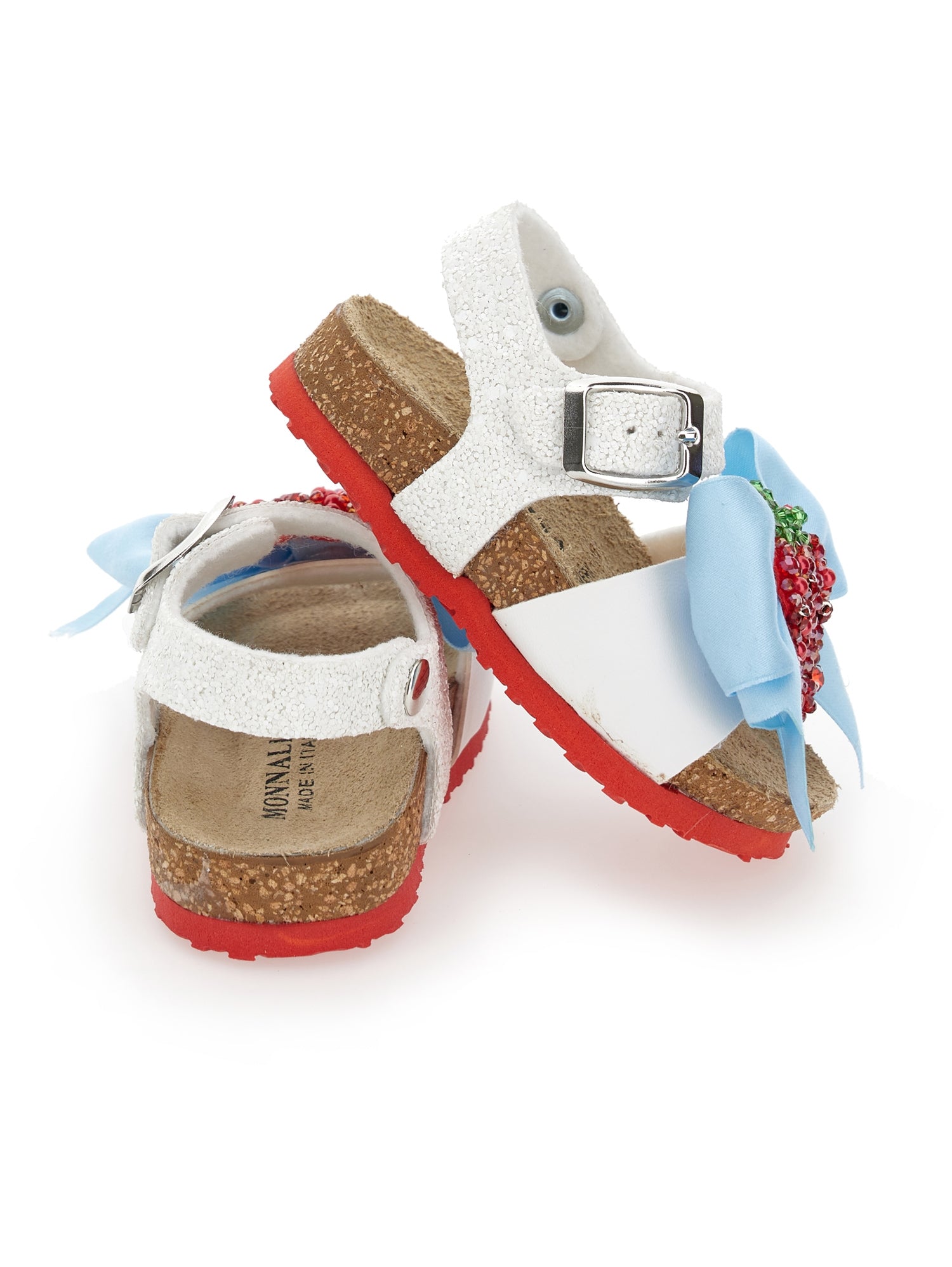 Monnalisa Girls White And Red Strawberry Sandals