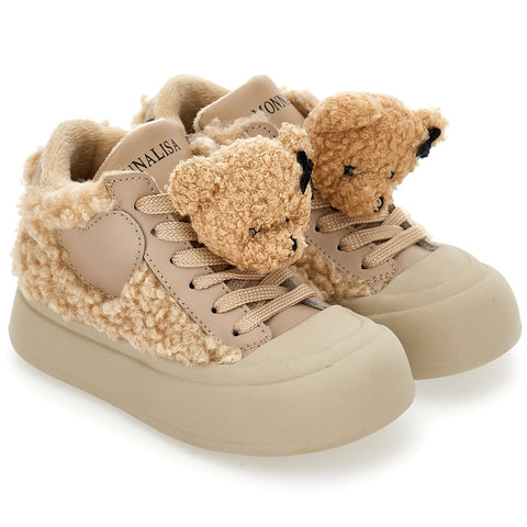 Monnalisa Girls Beige Teddy Trainers