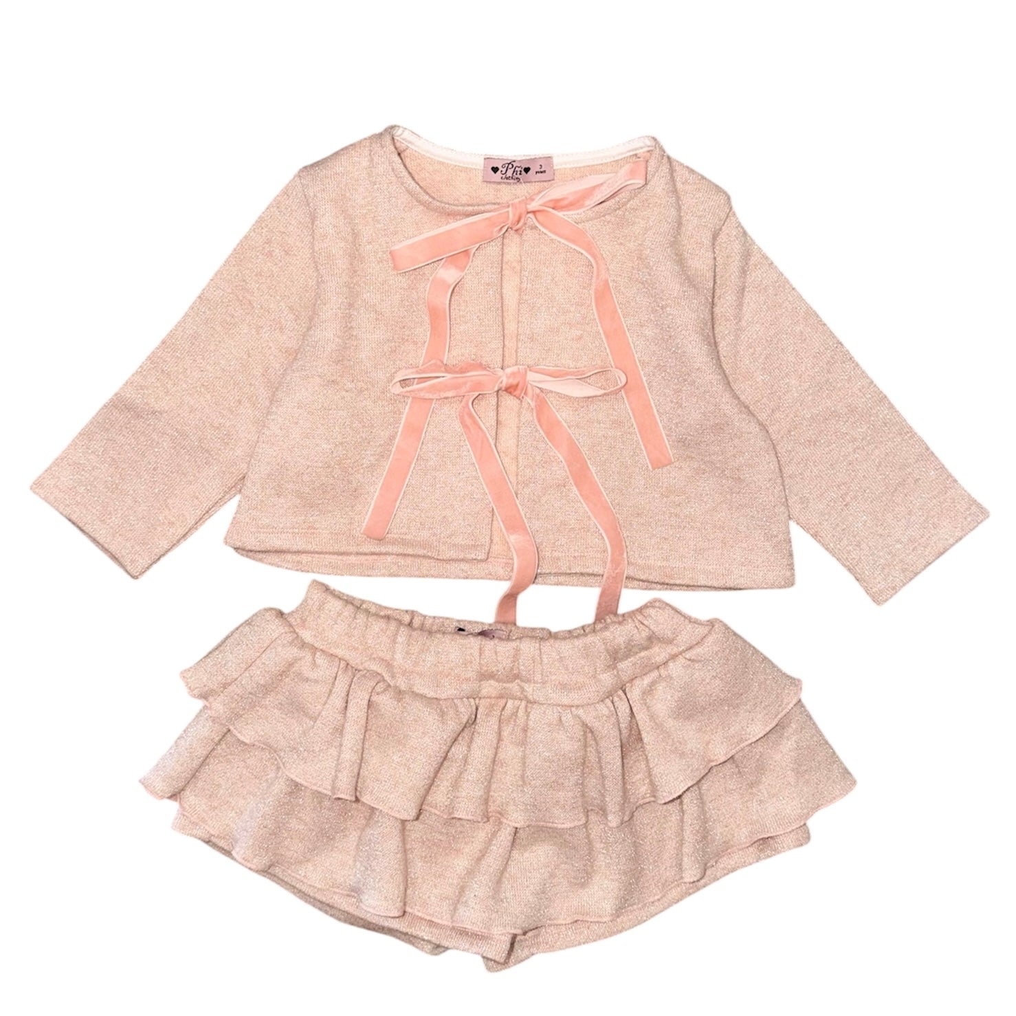 Phi Clothing Girls Pink Bow Skort Set