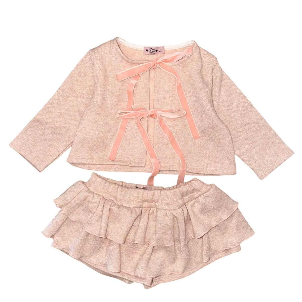 Phi Clothing Girls Pink Bow Skort Set