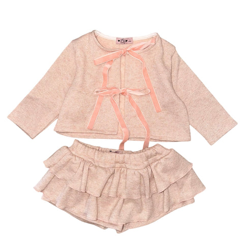 Phi Clothing Girls Pink Bow Skort Set