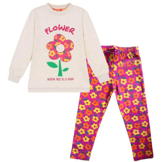 Girls Beige Flower Legging Set