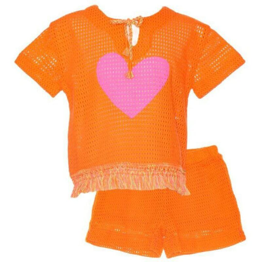 Girls Las Palmas Orange Tassel Short Set