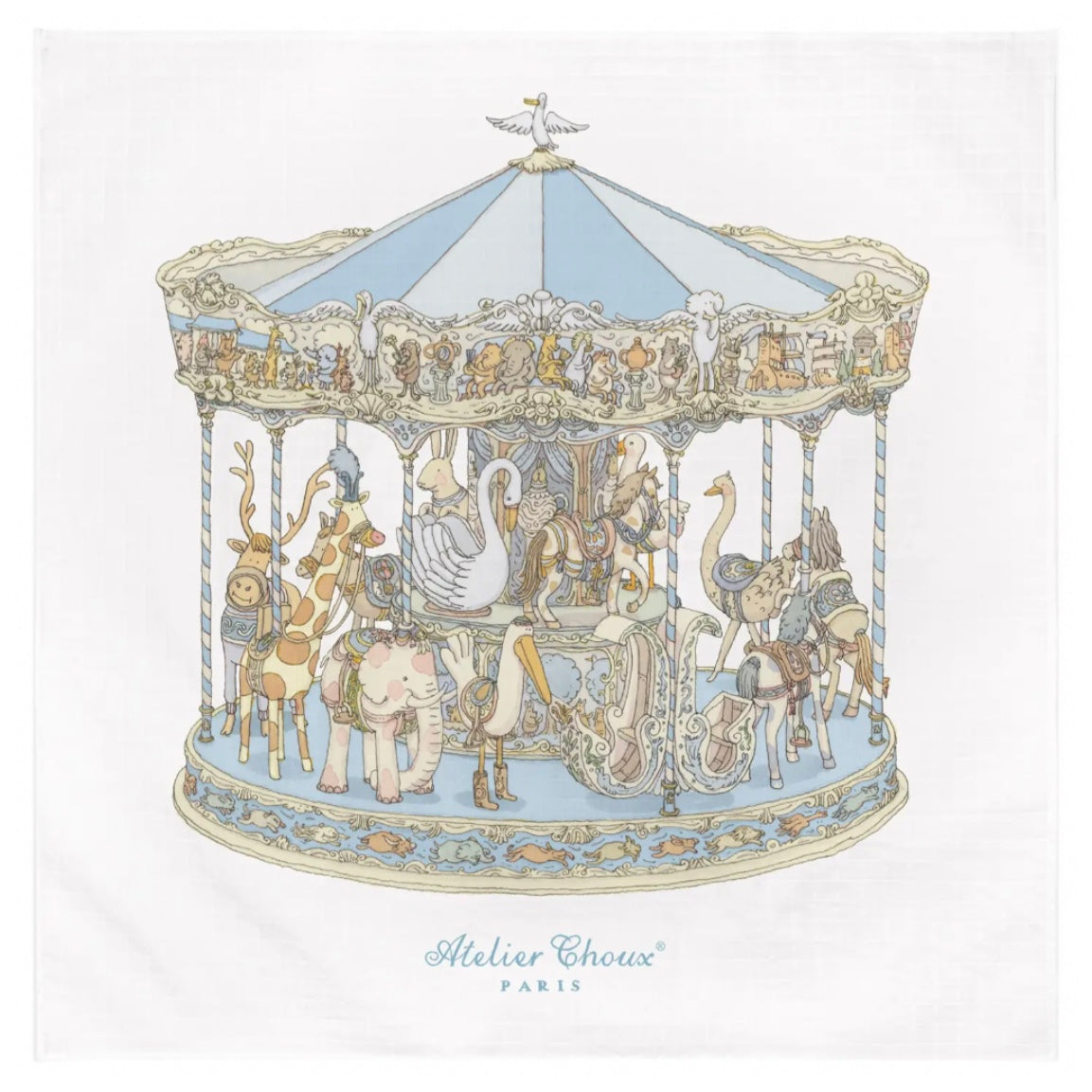 Atelier Choux Paris Baby Blue Carousel Swaddle with Gift Box