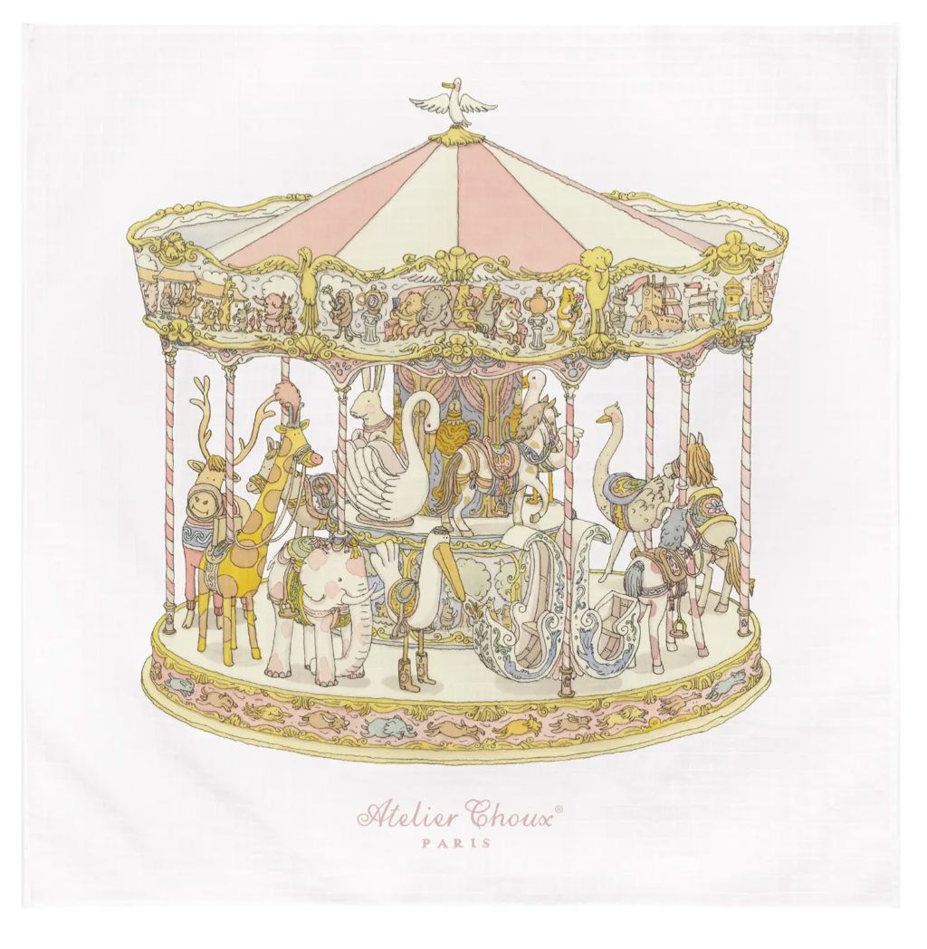 Atelier Choux Paris Baby Pink Carousel Swaddle with Gift Box