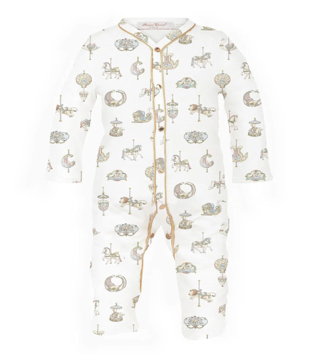 Atelier Choux Paris White Unisex Carousel Babygrow