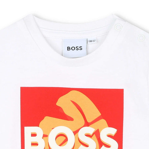 BOSS Baby Boys Orange Leaf Logo Print T-Shirt