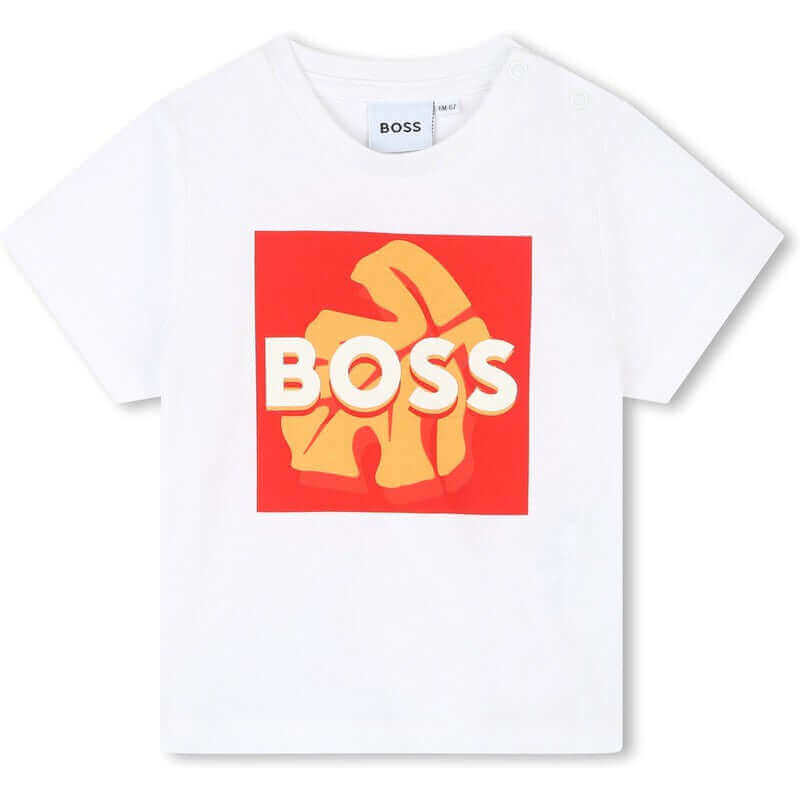 BOSS Baby Boys Orange Leaf Logo Print T-Shirt