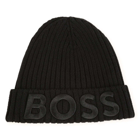 BOSS Boys Black Cotton Beanie Hat