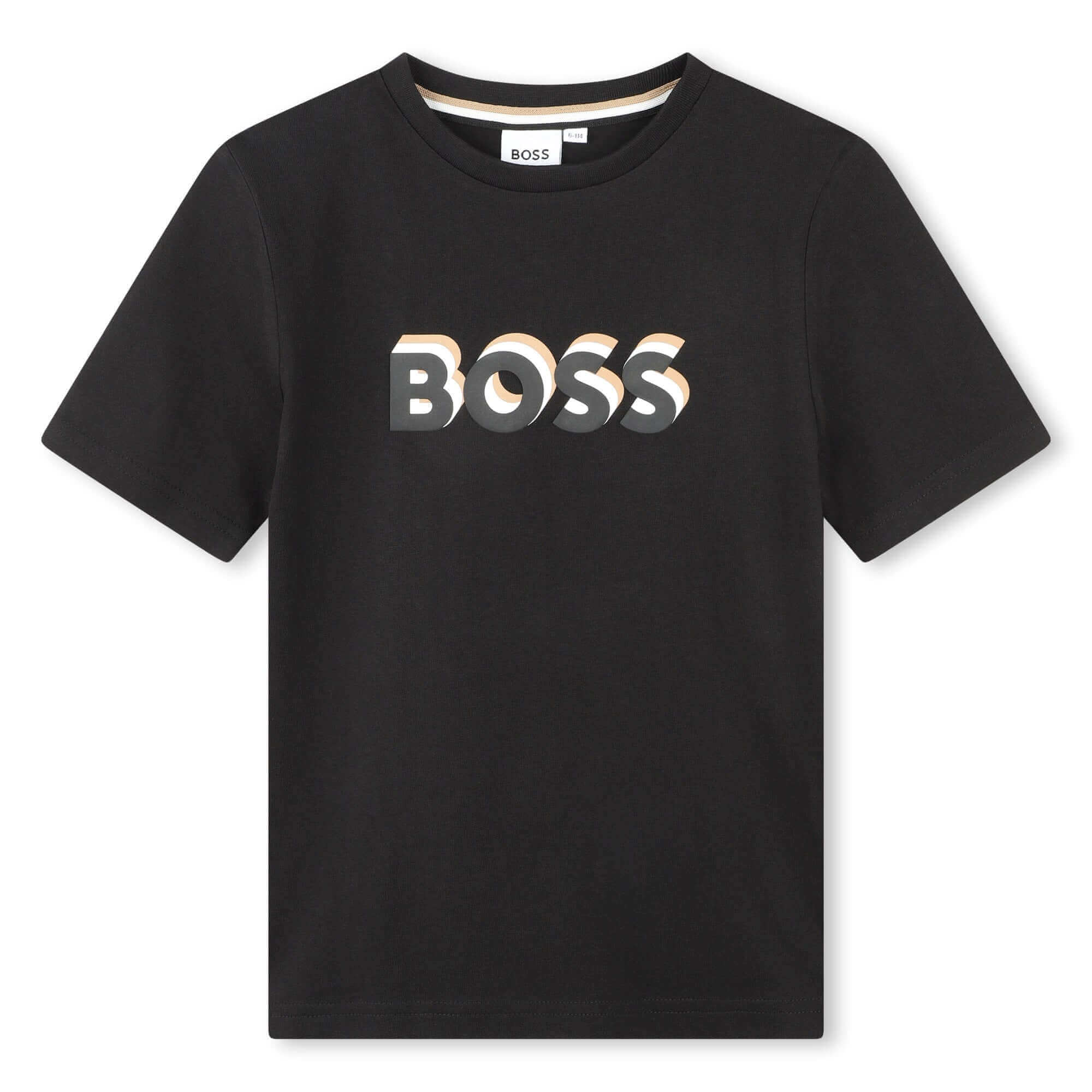 BOSS Boys Black Mixed Print Logo T-Shirt