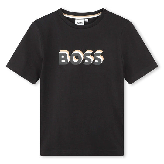 Boys Black Mixed Print Logo T-Shirt