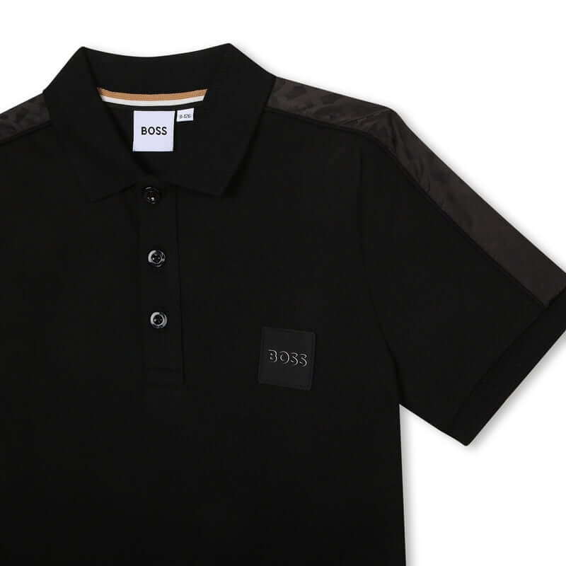 BOSS Boys Black Short Sleeve Monogram Polo T-Shirt