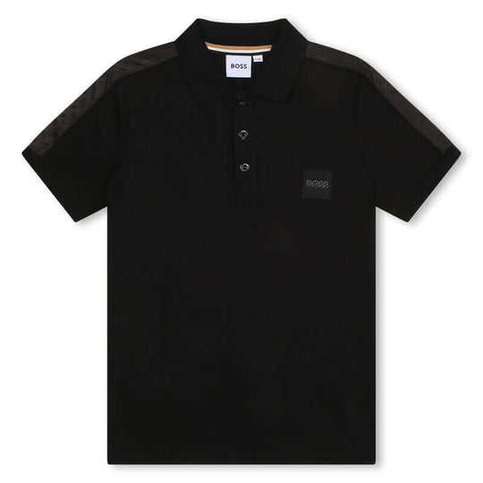 Boys Black Short Sleeve Monogram Polo T-Shirt