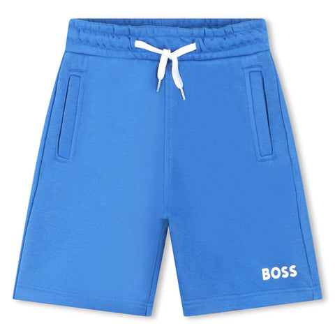 BOSS Boys Blue Logo Fleece Shorts