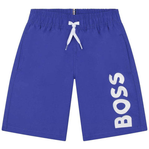 BOSS Boys Blue Logo Swim Shorts