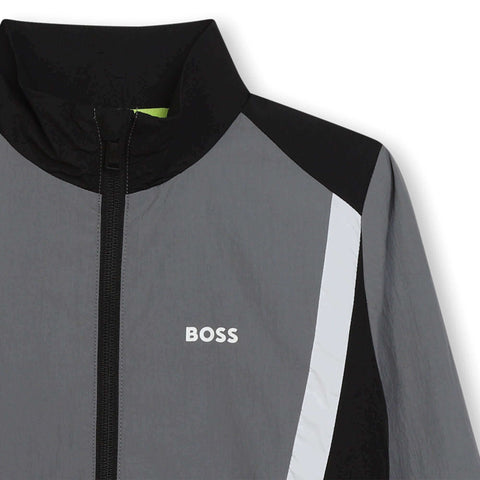 BOSS Boys Grey Block Zip Up Jacket