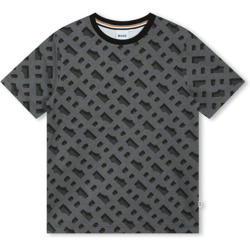 BOSS Boys Grey Monogram Print T-Shirt
