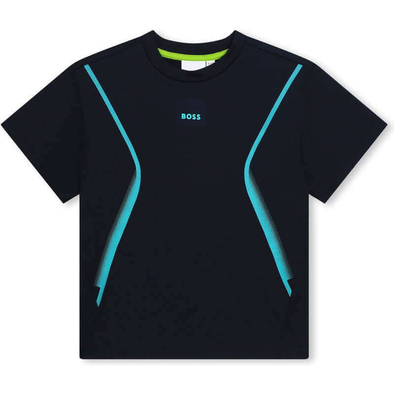 BOSS Boys Navy & Aqua Blue Short Sleeve T-Shirt