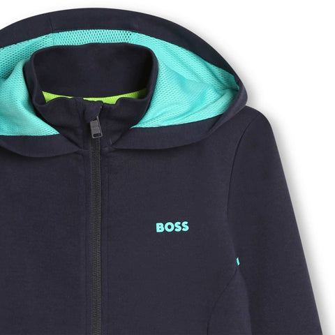 BOSS Boys Navy & Turquoise Zip Up Hoodie