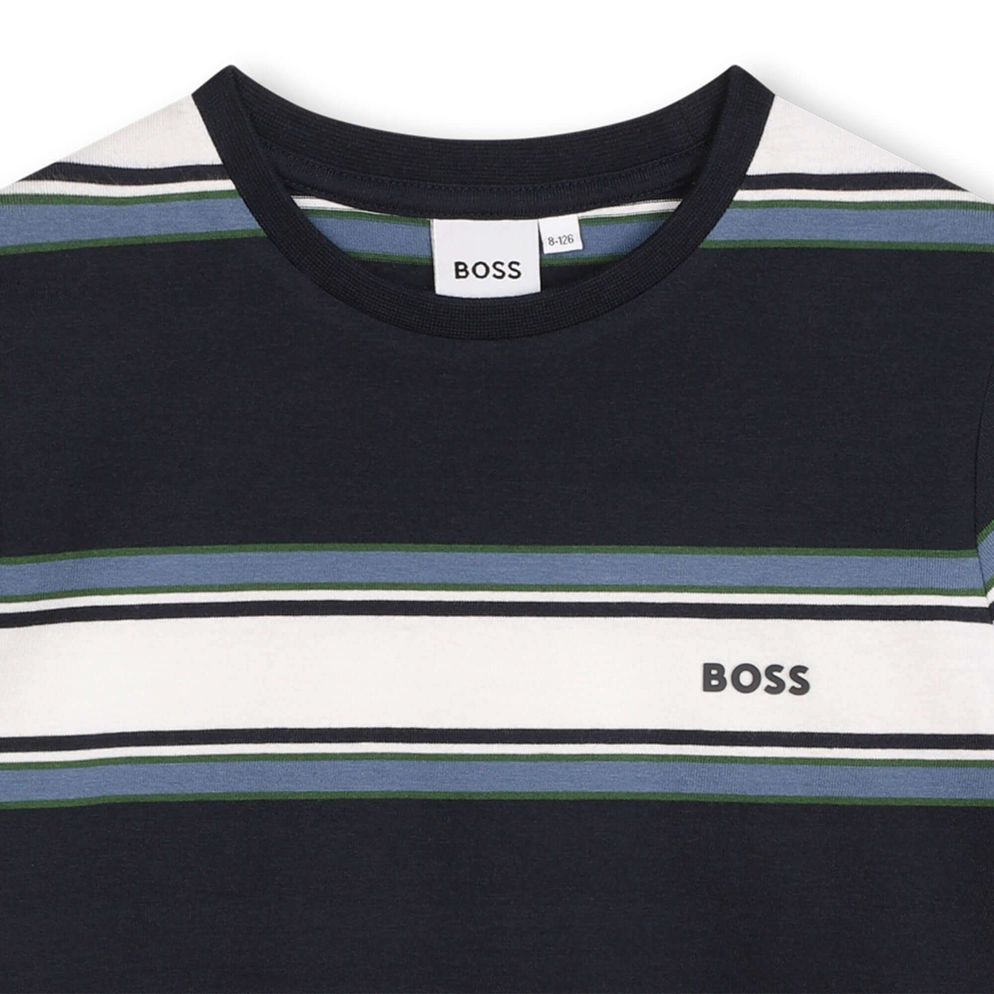 BOSS Boys Navy & White Short Sleeve Stripe T-Shirt