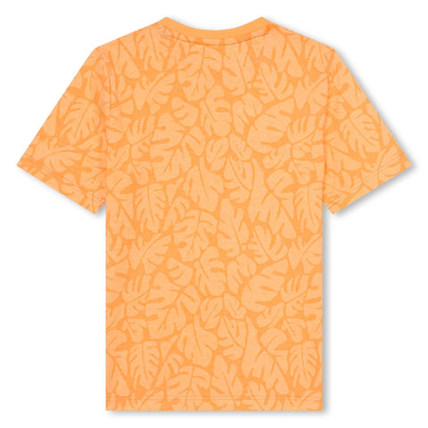BOSS Boys Orange Leaf Print Short Sleeve T-Shirt
