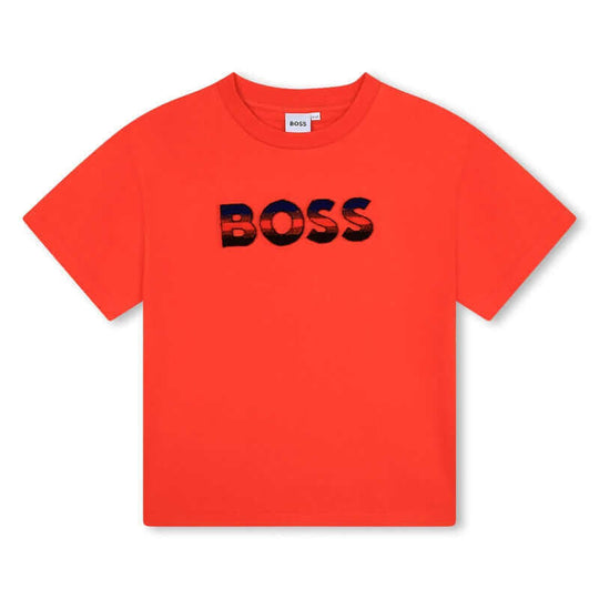 Boys Orange Logo Short Sleeve T-Shirt